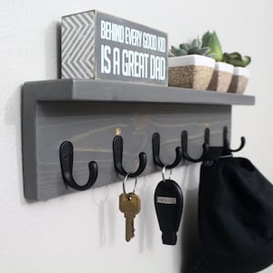 Key Holder Shelf, Key Holder for Wall, Key Holder with Shelf, Hat Rack for Wall, Coat Rack with Shelf, Coat Rack Wall Mount, Entryway Shelf image 5