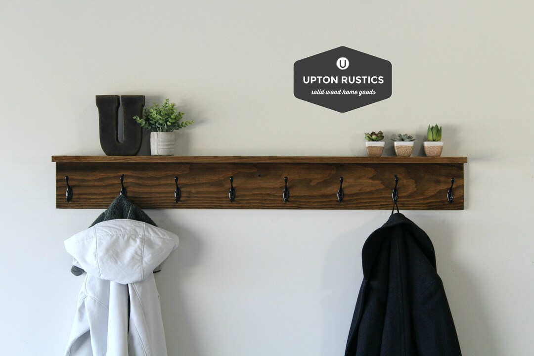 Rustic Coat Rack Shelf Wall Coat Rack With Shelf Wall Shelf With Hooks Entryway Shelf Coat Rack Wall Rustic Home Decor Wall Decor Etsy