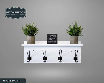 White Coat Rack Wall Mount with Shelf and Stylish Hooks