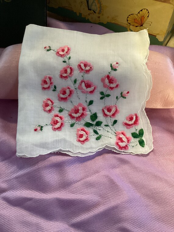 Vintage embroidered floral handkerchief, vintage … - image 1