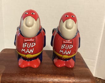 Vintage Bud Man Budweiser Salt and Pepper Shakers, Beer Collectible