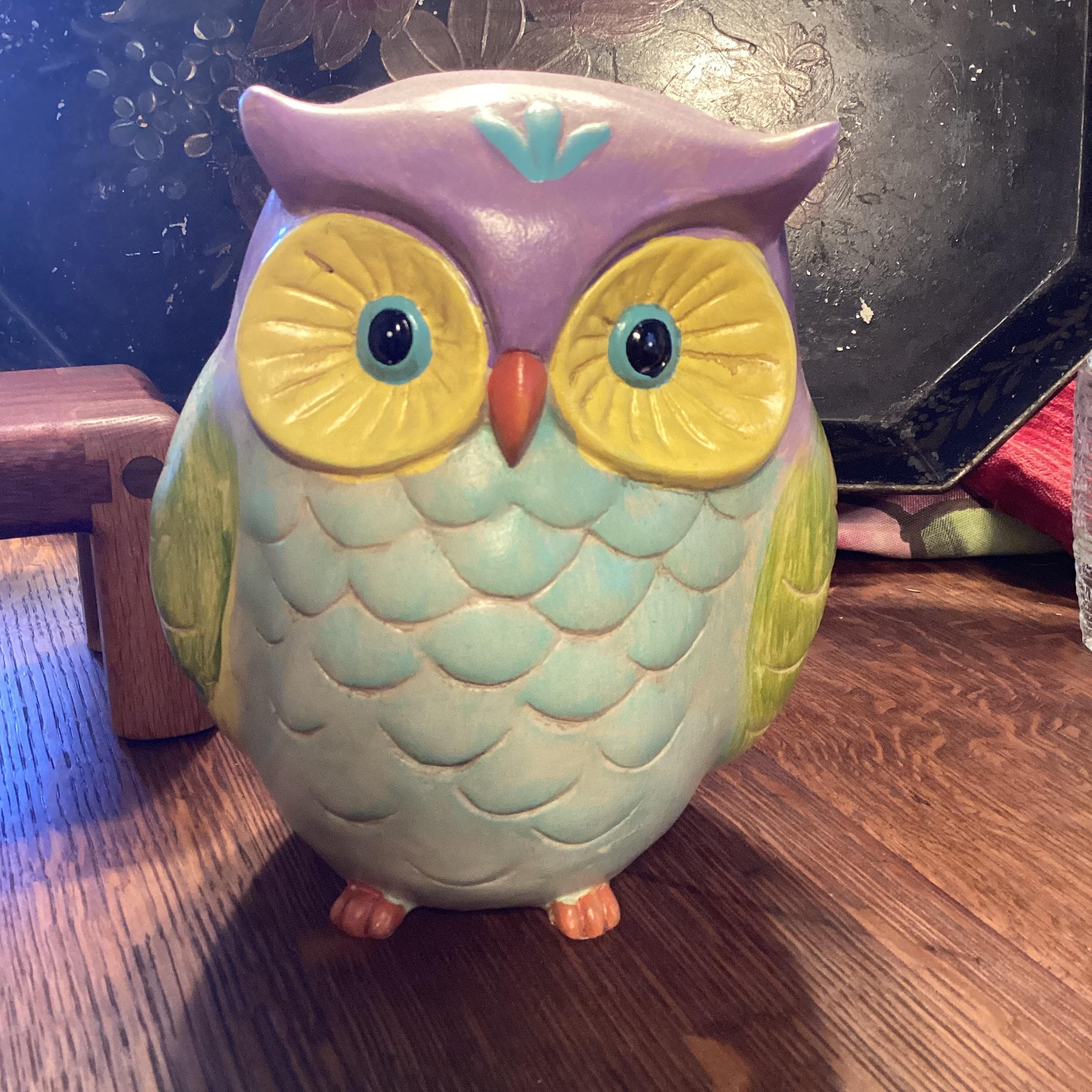 Vintage ceramic owl, Mid Century Modern purple owl, owl