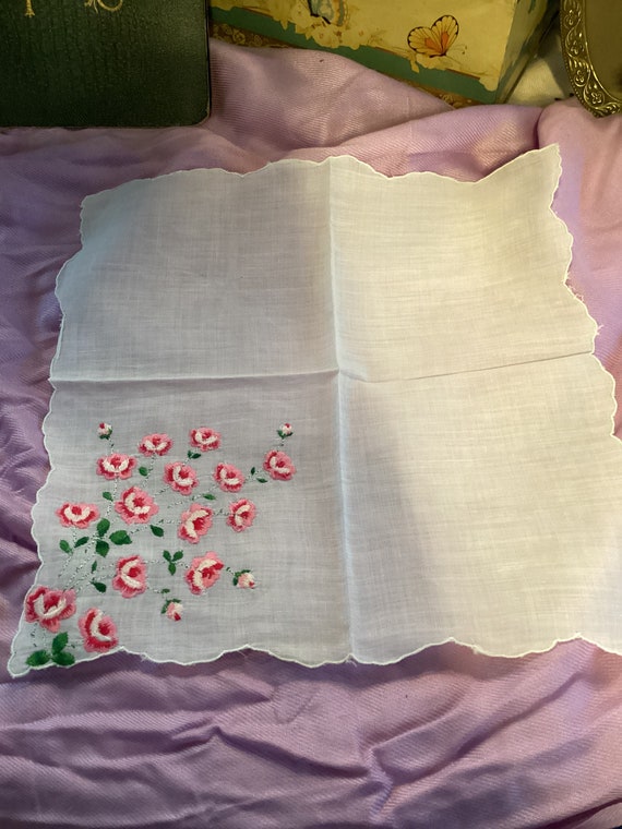 Vintage embroidered floral handkerchief, vintage … - image 2