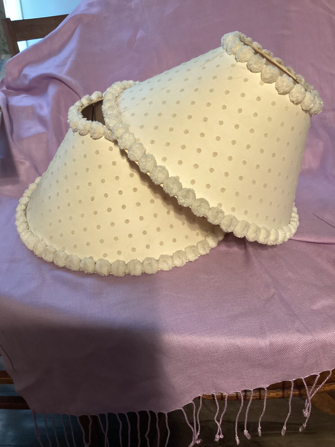 Set of Vintage Pom Pom Paper Bedside Lamp Shades, Mid Century Modern ...