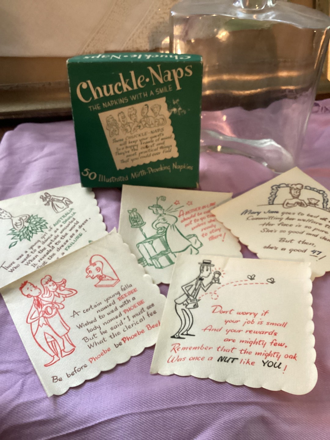 Chuckle Naps Cocktail Napkins, Vintage Mid Century Modern Funny Cocktail Napkins, Vintage MCM