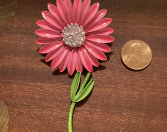 Vintage 1960s Pink Metal Flower Pin, Mid Century Modern