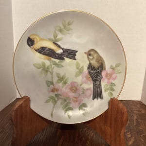 Beautiful vintage hand painted bird plate cherry blossom plate, vintage hand painted plate