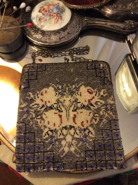 Beaded purse, beaded bag, vintage beaded bag, anti