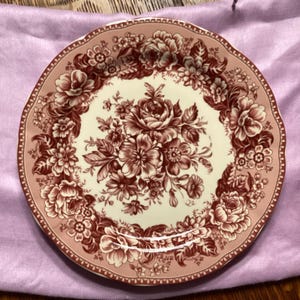 Vintage Antiche Riproduzioni floral plate, vintage red Transferware porcelain plate, vintage floral plate