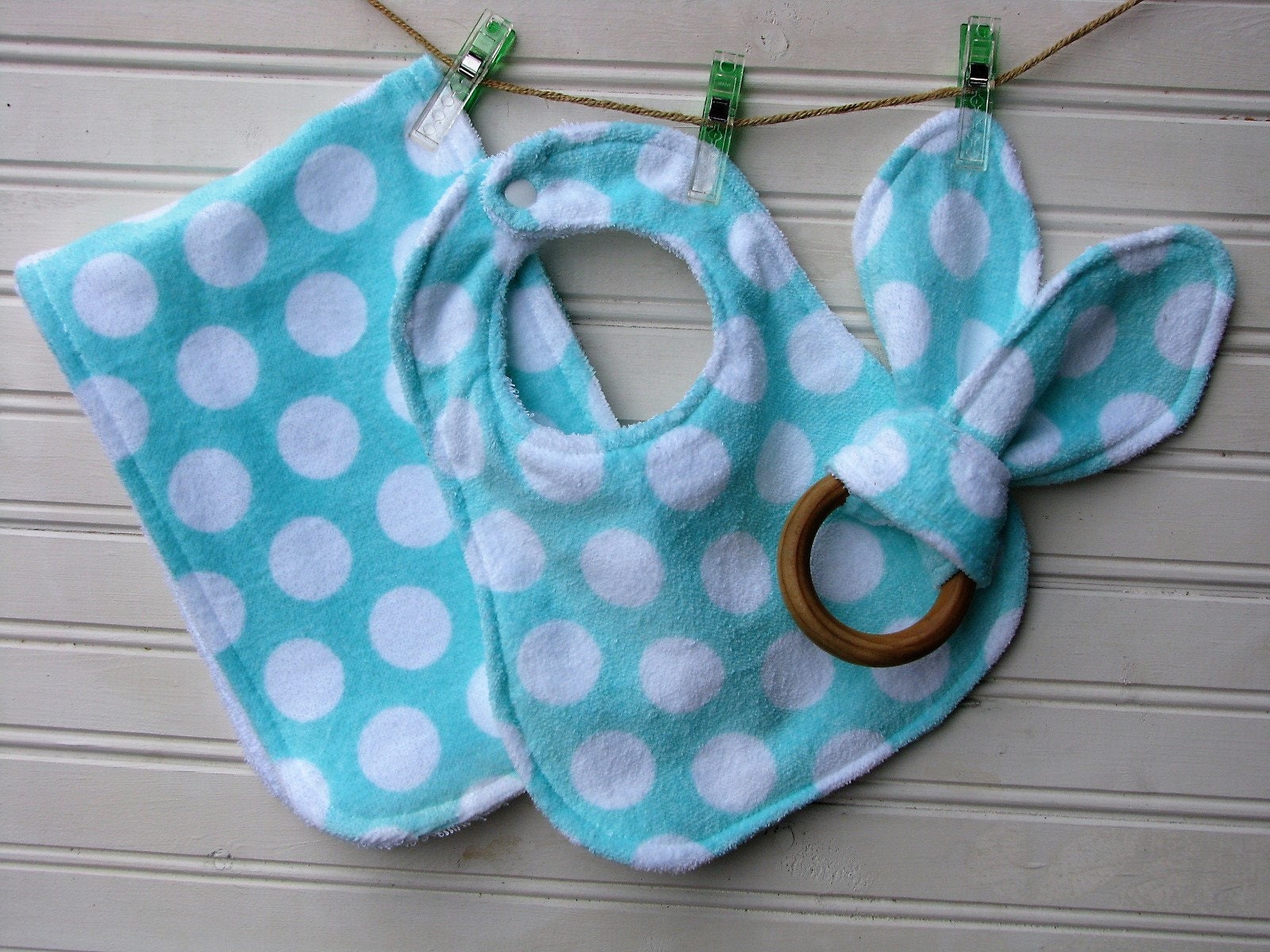 Bib and Burp Cloth Teether Set Super Thick Premium Mint Etsy