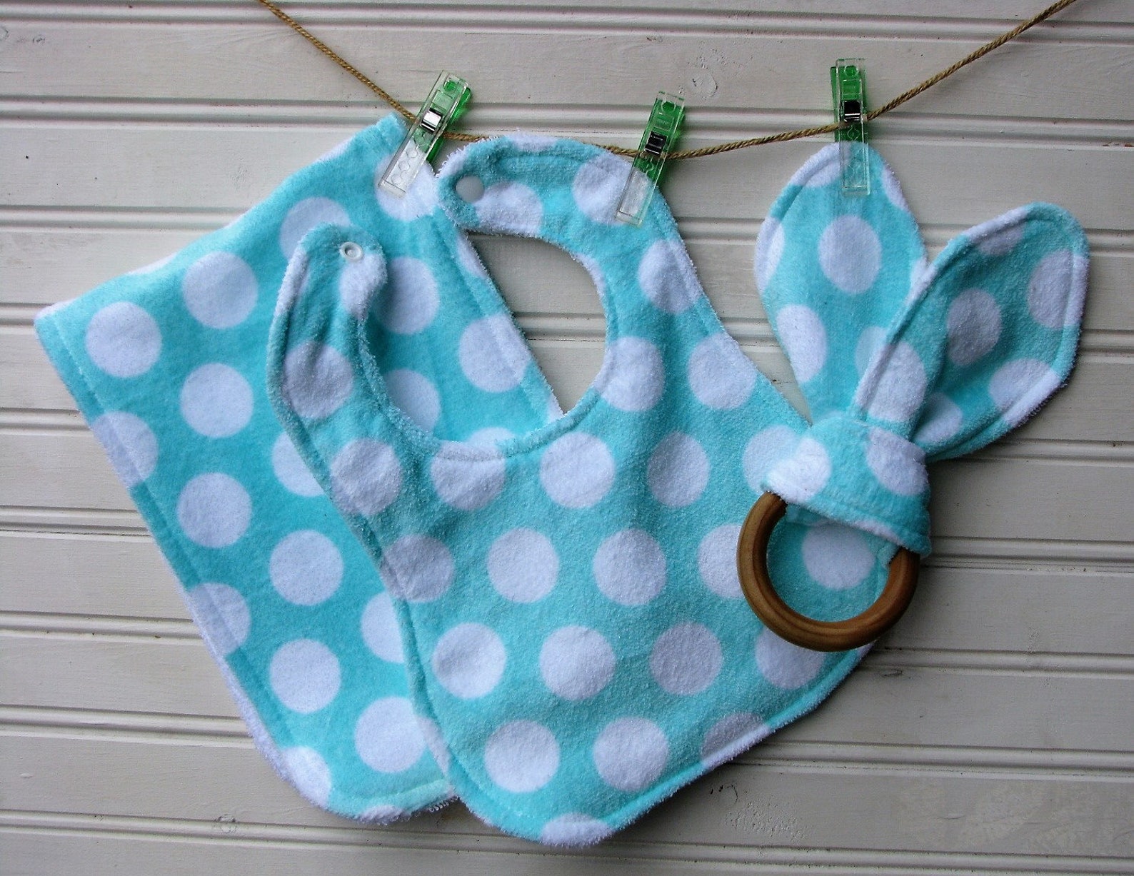 Bib and Burp Cloth Teether Set Super Thick Premium Mint Etsy