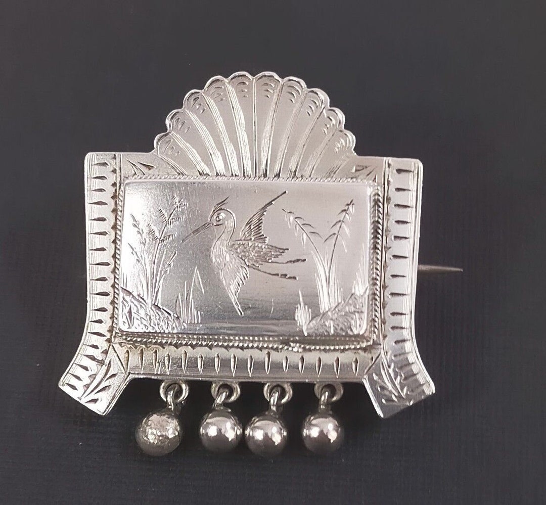 Antique Victorian Sterling Silver Bird Brooch Aesthetic Period Pin - M&J main image 1