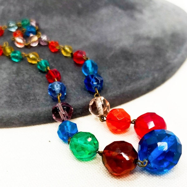 Vintage Czech Necklace Multi Colour Facetted Glass & Wired Bead Barrel Clasp