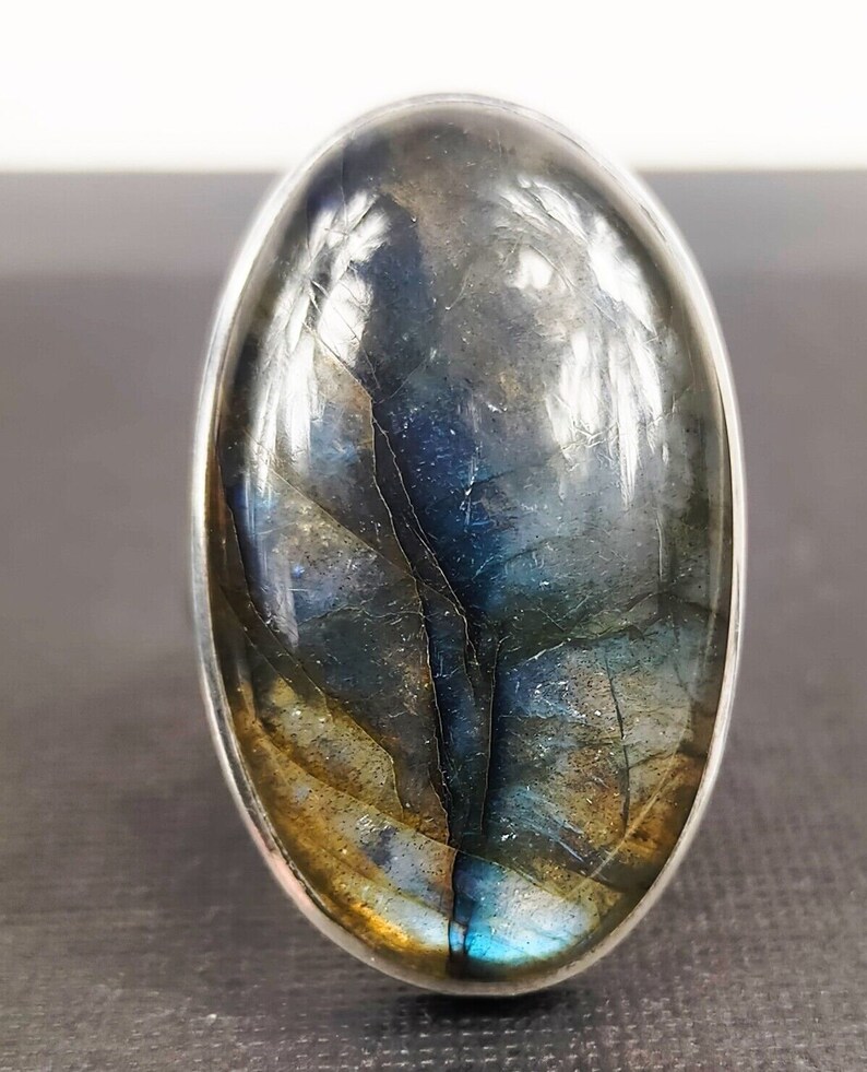 Sterling Silver 925 Chunky Statement Ring Labradorite Gemstone Etsy UK