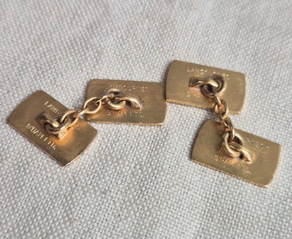 Boutons De Manchette Art Déco Lambournes Of Birmingham - Dorés - Occasion Vintage