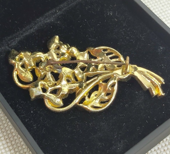 Broche - Métal, perles d'imitation & strass, doré, blanc nacré