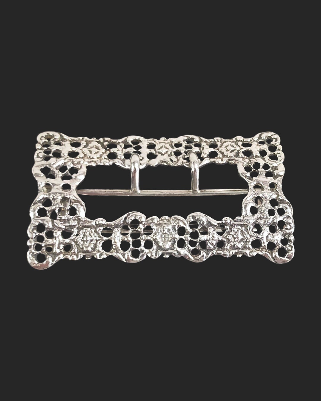 Victorian Late 19thC Large Solid Sterling Silver Belt Buckle Rosenthal Jacob Co Ornate Detailed Accessory
