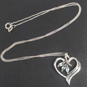 Ornate 925 Sterling Silver & White Topaz Heart Shaped Pendant Necklace Chain Y2K Aesthetic