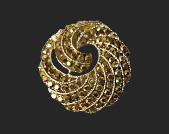 Vintage Modernist 1950s Gold Pyrite Round Swirl Brooch Pin Badge Sparkly