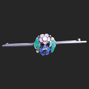Antique Arts & Crafts Sterling Silver and Enamel Bar Brooch Bernard Instone c1920