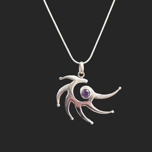 Vintage Hand Made 925 Sterling Silver & Amethyst Pendant Necklace Gift Idea