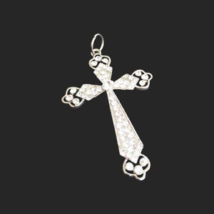 Large Vintage Silver tone & Crystal Cross Crucifix Pendant Religious Statement