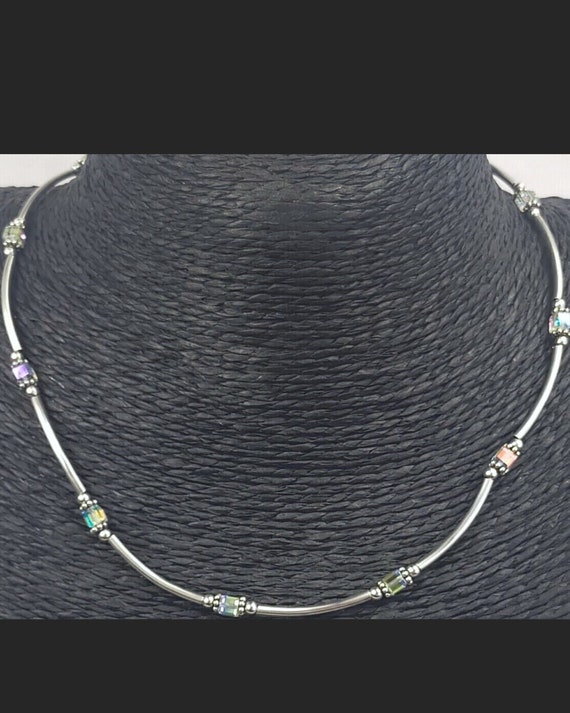 925 Sterling Silver Choker Necklace Rainbow GeoCub