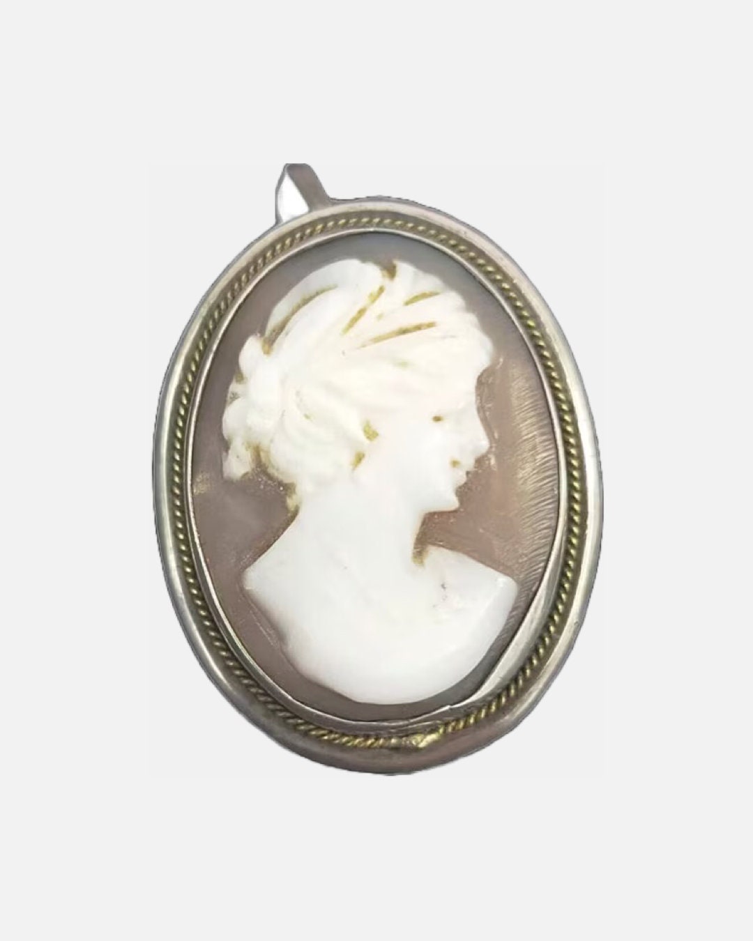 Ancienne Broche Ou Pendentif Camée En Coquille - Portrait De Femme - Plaqué Or - Occasion