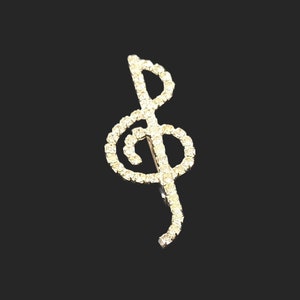 Vintage Diamante Crystal Musical Violinschlüssel Pin Brosche markiert Sparkly Kitsch Musiker Musik Geschenk