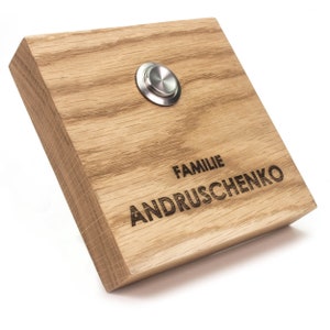 Doorbell with name bell plate made of wood and stainless steel, with individual engraving bell of the extra class oak wood