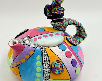 Whimiscal One of a Kind teapot, colorful and functional as well