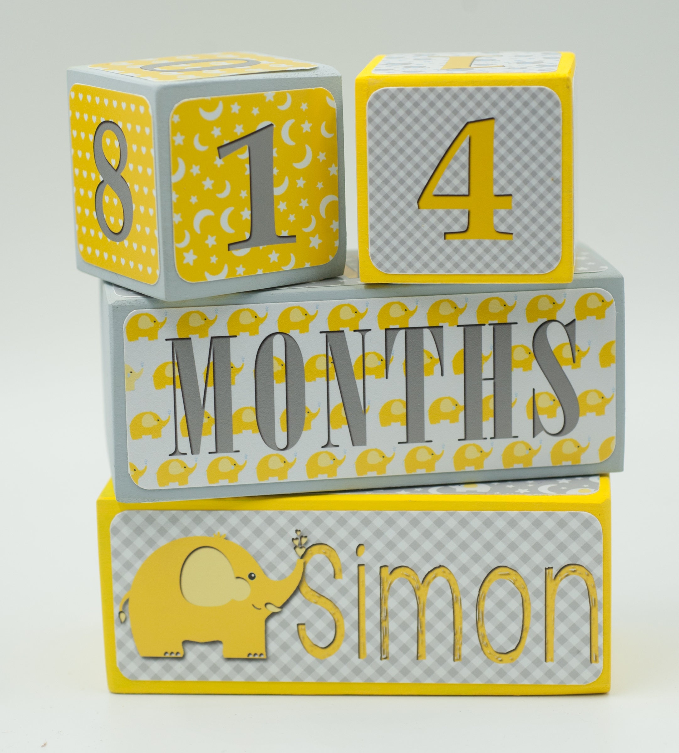 Age Blocks Baby Age Blocks Elephant Motif Baby Age Prop Etsy