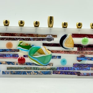 Stained Glass Hanukkah Menorah: Fused Glass Resin Art (10x5x1)