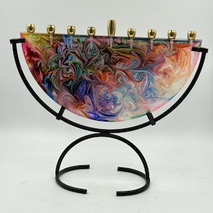 Hanukah menorah, judaica, holiday treasure, gift, unique gift, heirloom. rainbow, colorful
