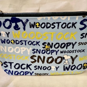 Snoopy Woodstock print fabric wristlet, Snoopy words with Woodstock print Pouch, Make Up Bag, Animal Lover Gift, Dog Lover Gift, Vet Gifts