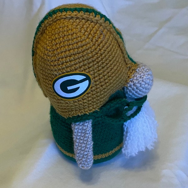 Green Bay Packer Gnome, Football Player Gnome, Gold and Green Gnome, Hand Crocheted Gnome