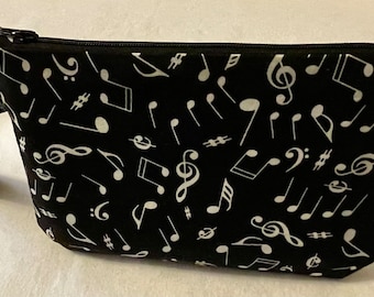 Music Notes, Musical Notes Cosmetic Bag, Musician Make Up Bag, Music Teacher Gift, Pouch, Bridesmaid Gift,  Wristlet
