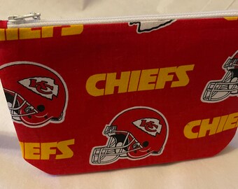 KC Chiefs licensed fabric Cosmetic Bag , Kansas City Chiefs print Pouch, Sports Themed Pouch, Red and Gold Pouch, Sports Team, Make Up Bag,