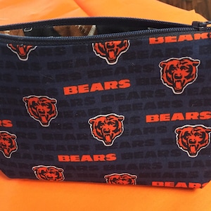 New Mini Chicago Bears fabric pouch,  Cosmetic bag, Blue and Orange,  Sports Themed Purses