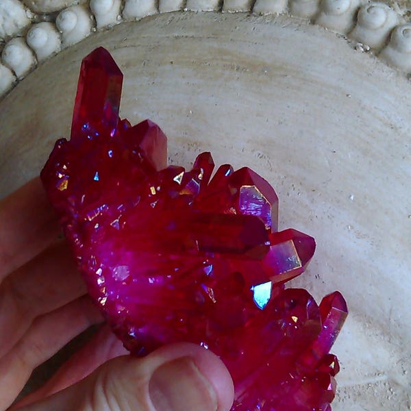 Red Rose Hot Pink Rainbow Aura Quartz Crystal Cluster - Angel Aura Quartz Crystal - Opal Aura Quartz  Crystal  7.7 oz