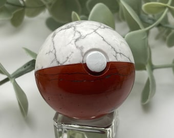 Pokeball Red Jasper & Howlite 40mm Large // Poke Ball // Pokemon // Crystal // Natural