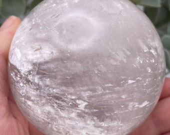 70mm Optical Calcite Sphere with Rainbows // Clear Calcite// White // Ball // Orb //Healing// Natural // Video