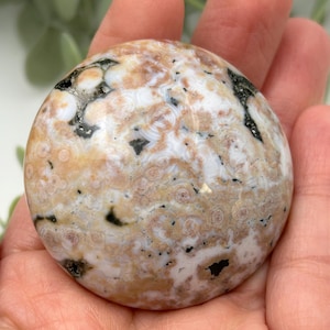 8th Vein Ocean Jasper Orbicular Palm Stone // Palmstone //Healing// Crystal // Natural // Video