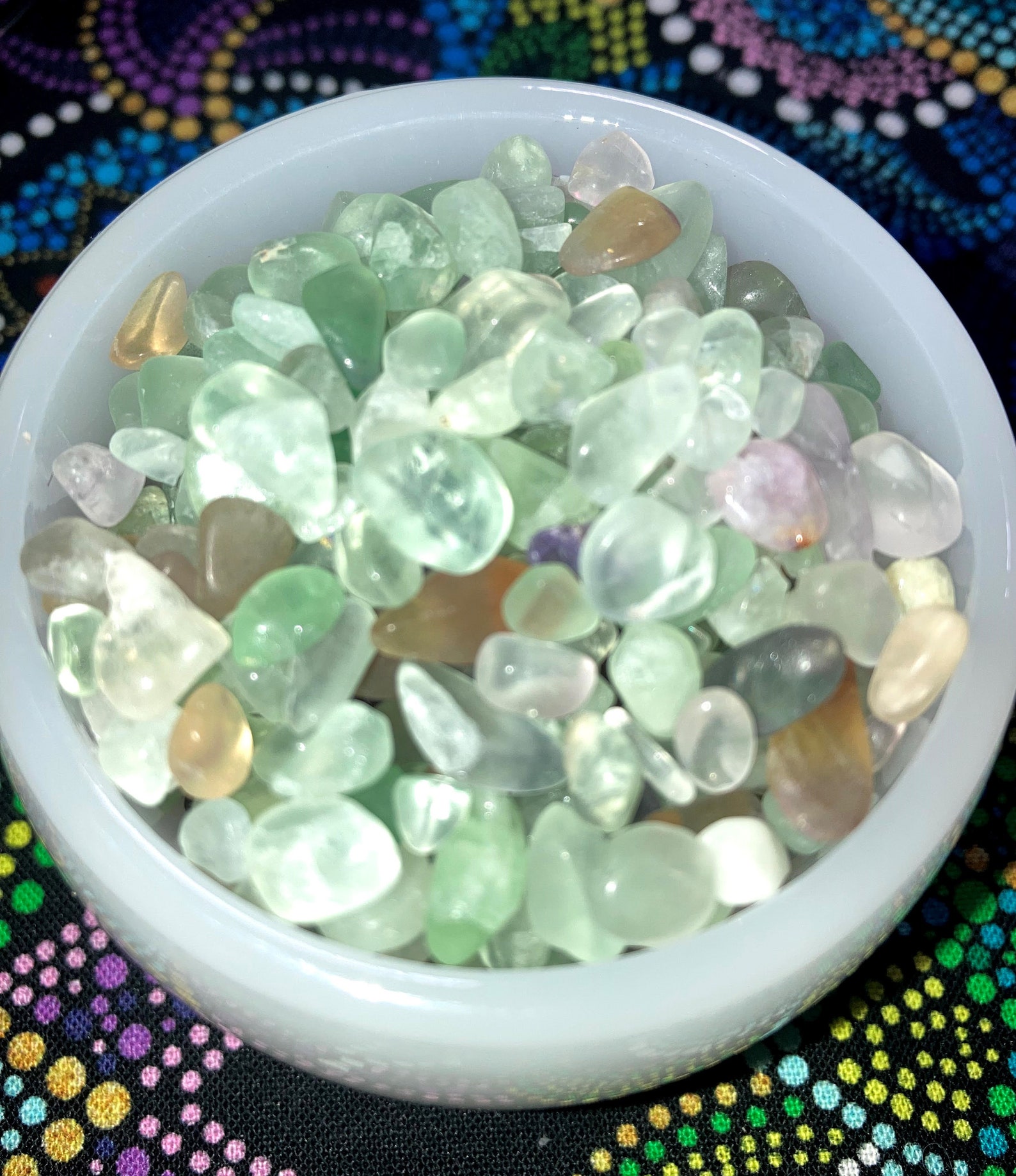 Rainbow Fluorite Crystal Chips // Tumbles // Tumbled Stones // Etsy