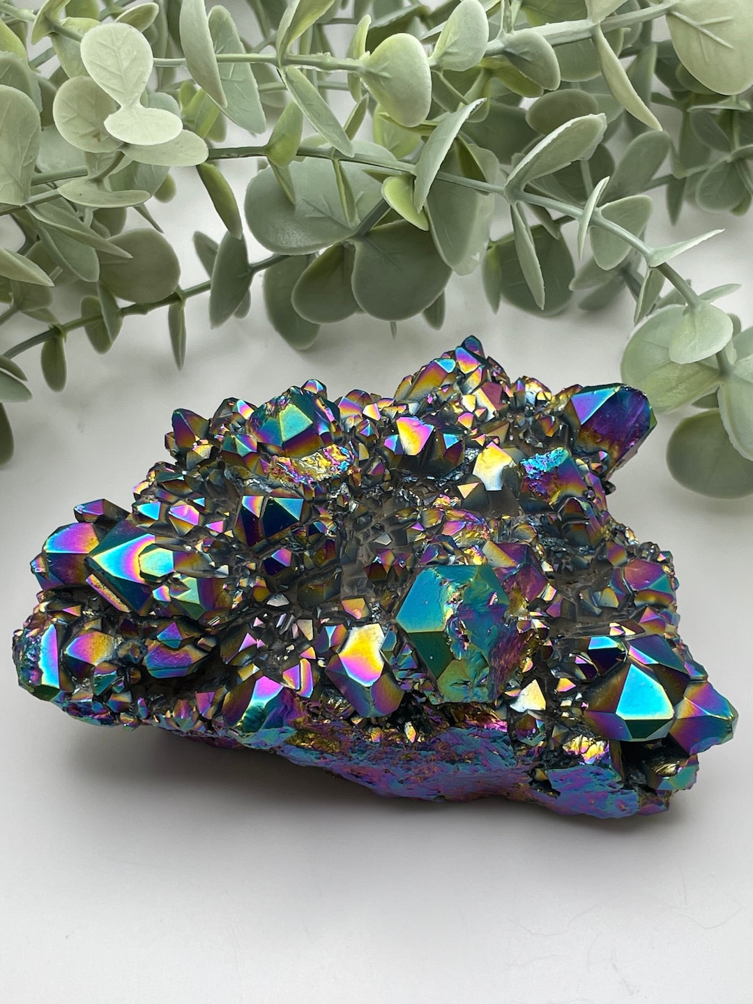 Buy Rainbow Aura Quartz Crystal Cluster: Titanium Coated Healing Stone Online in India Buy Rainbow Aura Quartz Crystal Cluster: Titanium Coated Healing Stone Online in India
