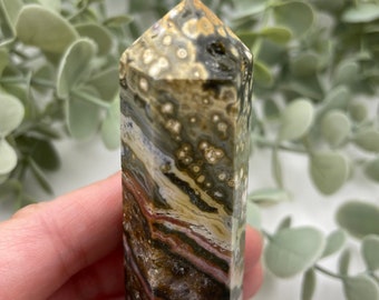 Orbicular Ocean Jasper Tower with Druzy Quartz // Sea Jasper // Points // Generators // Chakra // Healing Crystals // Natural // Veinless