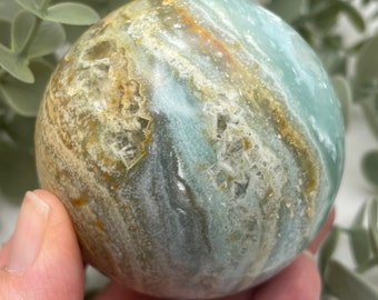 Blue Aragonite Sphere // Ball // Orb //Healing// Natural // Video // Caribbean Calcite