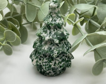 2.5" Tree Agate Christmas Tree // Evergreen Tree // Fairy Garden Decoration // Carving // Crystal // Healing // Natural