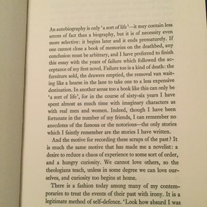 May include: A page from a book with text about the process of writing an autobiography. The text discusses the challenges of writing about one's life and the need to be selective in what is included. The page number is 9.