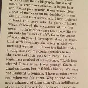 May include: A close-up of a page from a book with text about an autobiography. The text discusses the challenges of writing an autobiography and the author's personal experiences.